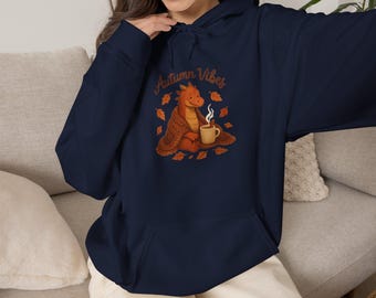 Autumn Vibes Dragon Hoodie | Fall Leaves Pumpkin Cozy Sweatshirt