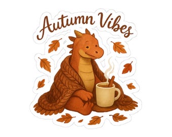 Dragon Sticker Fall, Cute Autumn Dragon Laptop Sticker, Cottagecore Water Bottle Decal, Cozy Fall Leaves Dragon Gift for Book Lover