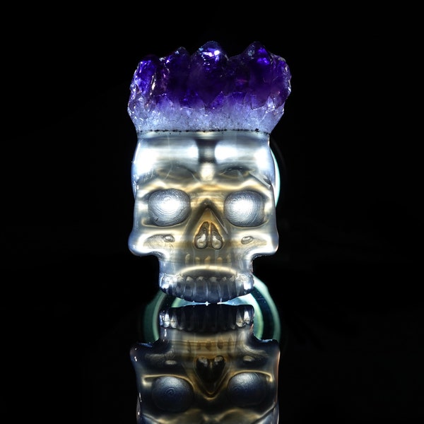 2.0 Inch Skull Statue, Natural Crystal Amethyst Quartz Cutting Piece, Carving Statue, Human Skull Crystal Statue, Reiki Healing, Clust Druse