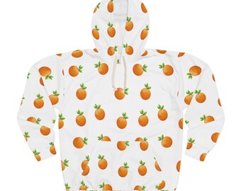 Orange Sweatshirt, orange with leaves, Unisex Pullover Hoodie (All Over Print)