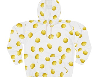 Lemon Patterned Sweatshirt, Lemon Print, Unisex Pullover Hoodie (All Over Print)