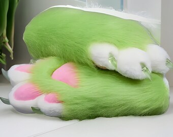 Green Fursuit Cosplay Paws, Furry Suit Hand Paws, Cosplay Fluffy Paws, Cosplay Furry Outfit, Fursuit Hand Paws, Kemono Hand Paw