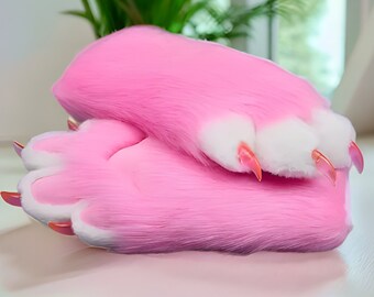 Pink Fursuit Cosplay Paws, Furry Suit Hand Paws, Cosplay Fluffy Paws, Cosplay Furry Outfit, Fursuit Hand Paws, Kemono Hand Paw
