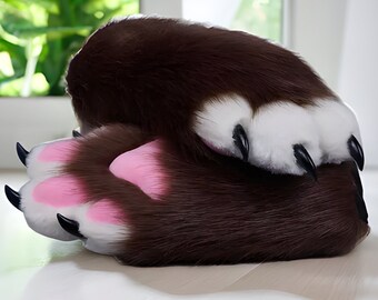 Brown Fursuit Cosplay Paws, Furry Suit Hand Paws, Cosplay Fluffy Paws, Cosplay Furry Outfit, Fursuit Hand Paws, Kemono Hand Paw