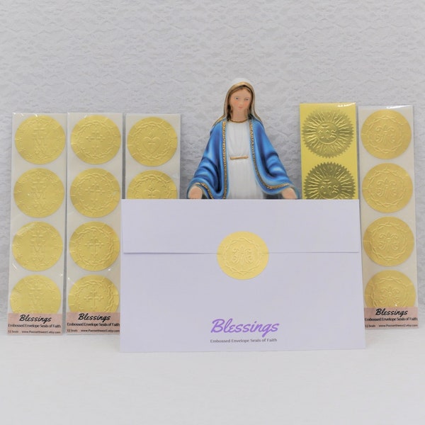 Blessings Embossed Envelope Seals of Faith, Catholic Christian Envelope labels, Gold Embossed Seals, One Package of 12 Individual Seals