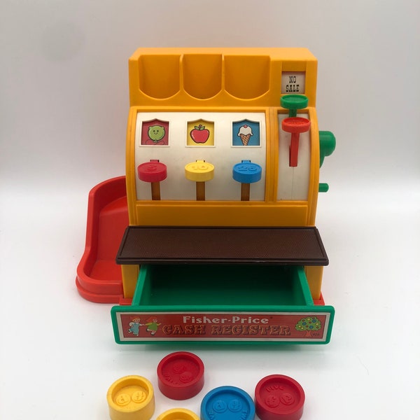 Vintage  Fisher Price Toy Cash Register - Model 926 (1974) - Fully Functional Complete With Coins