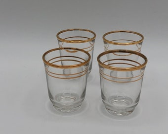 Set of 4 Vintage Gold-Rimmed Aperitif Shot Glasses - 1960s/70s France