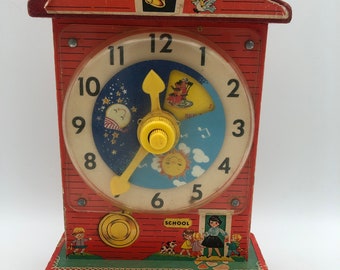 Vintage 1968 Fisher-Price Music Box Teaching Clock - Rare UK Made Toy