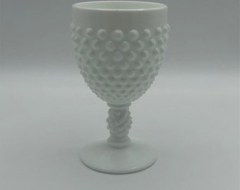 Beautiful vintage 1950s Fenton Milk Glass Hobnail Wine goblet