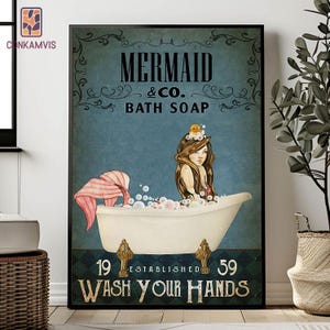 Mermaid Co Bath Soap Wash Your Hands Bathtub Art, Whimsical Cozy Bathroom Decor, Romantic Fantasy Print, Dreamy Floral Decor, Bathroom Print