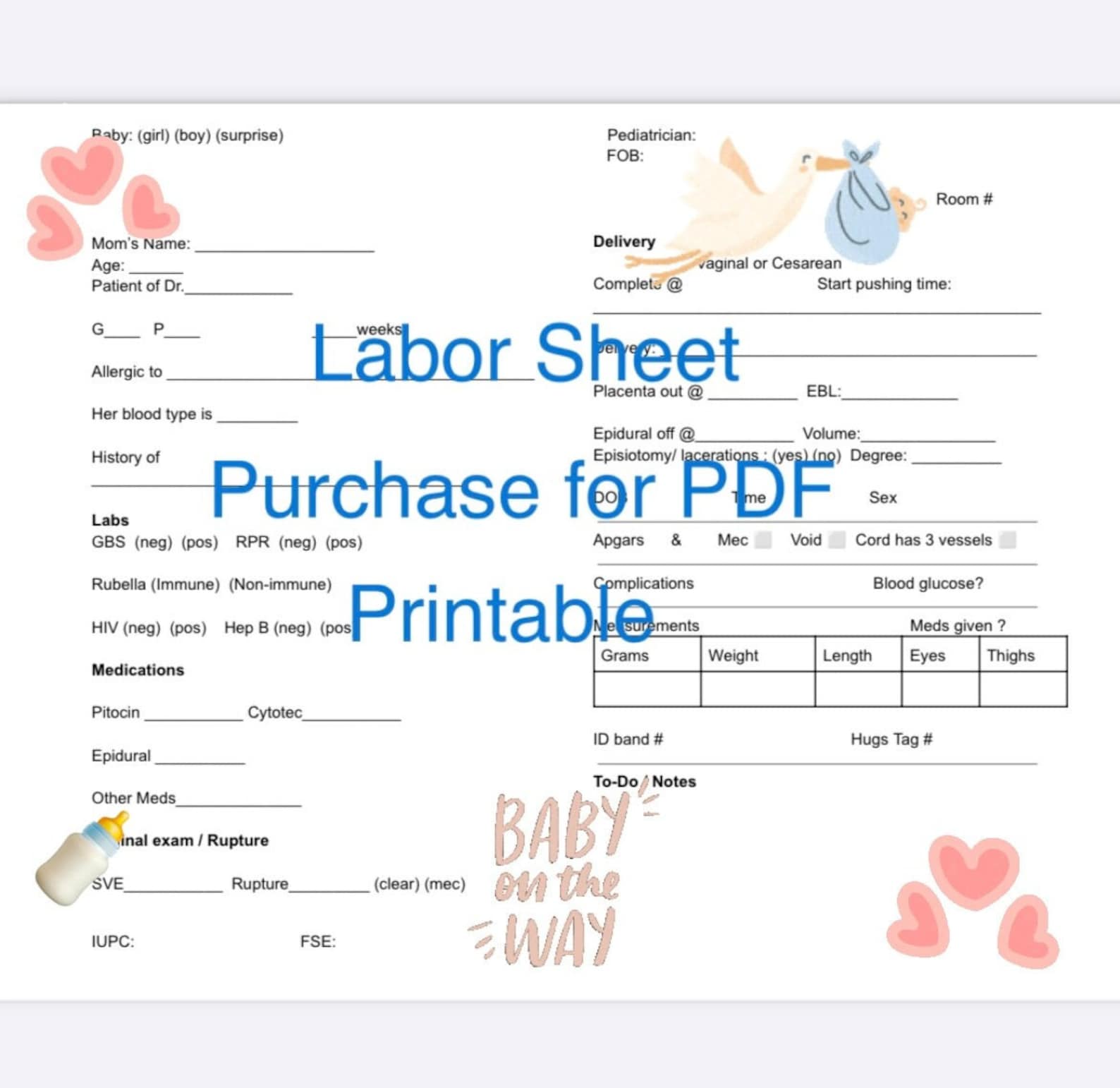 Labor and Delivery Report Sheet - Etsy