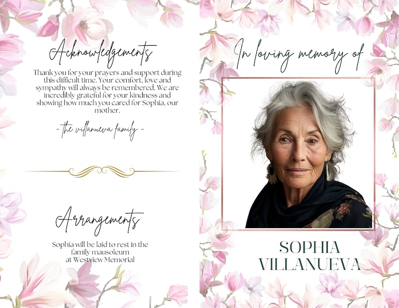 Editable Funeral Program Template, Funeral Memorial, Pink and Blush