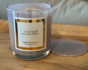 Love Spell  - Handmade Coconut Soy Wax Candle - 12oz  (wood wick)