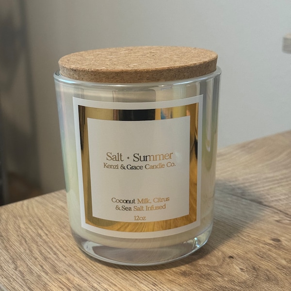 Salt + Summer - Handmade Coconut Soy Candle - 12oz (wood wick)