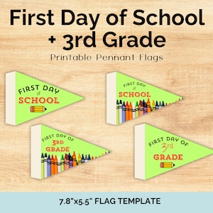 First day of School Flag Photo Prop, 1st day of School Pennant, Back to School Sign, 3rd Grade Printable, Third Grade Paper Flag