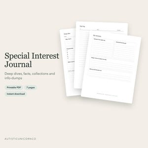 Special Interest Journal Printable, Autism Hyperfixation Journal, Info Dump Notebook for Autistic Adults, Neurodivergent PDF