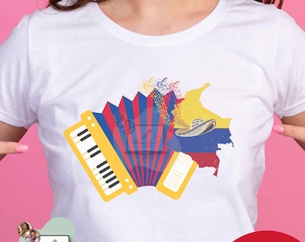 Colombian Accordion & Map PNG Clipart: Cultural Design for T-shirts, Mugs