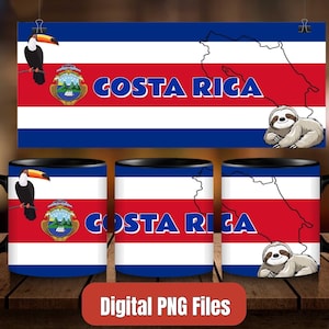 Tazza da caffè e bicchiere con bandiera della Costa Rica in formato PNG, download digitale