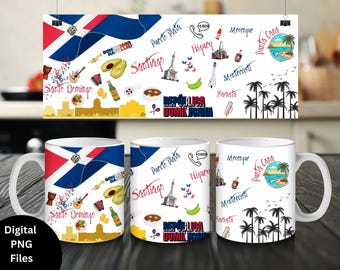 ドミニカ共和国国旗 PNG：タンブラー＆マグカップ昇華デザイン（デジタルダウンロード）