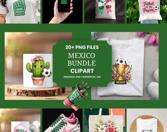 Mexico Soccer Clipart bundle, PNG football fan, soccer mom, Watercolor style digital design