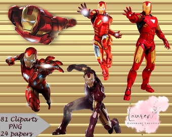 Iron Man Clipart, Iron Man Birthday, Iron Man Digital Paper, Iron Man PNG, Iron Man Design, Iron Man Scrapbook, Iron Man