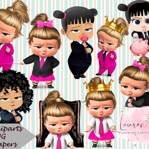 Clipart de la Bebé Jefa, Papel Digital de la Bebé Jefa, Cumpleaños de la Bebé Jefa, Álbum de Recortes de la Bebé Jefa, Diseño de la Bebé Jefa, Bebé Jefa PNG