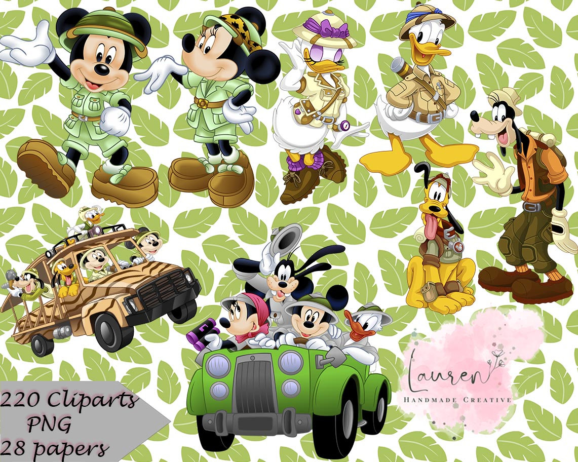 Mickey Clipart, Mickey Safari Clipart, Mickey Safari PNG, Mickey Safari Birthday, Mickey Safari Digtal Paper, Mickey Scrapbook, Mickey Design