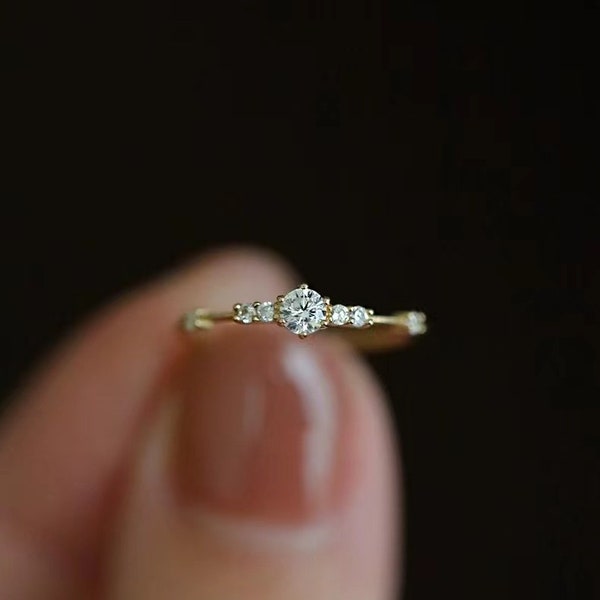 14K Gold Minimalist Diamond Engagement Rings for Women, Wedding Ring, Dainty Gold Ring,Anniversary Ring,Promise Ring, Gold Toe Ring