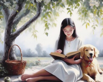 Girl reading painting