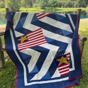 Handmade Patriotic Flag Twin Size Quilt