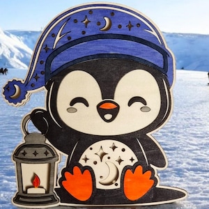 Nachtlicht Kinder Nachtlampe Baby Pinguin Lasercut File ai,dxf,svg,lbrn2,pdf Schlummerlicht Schlaflicht Kinderzimmer Deko Geschenk Geburt