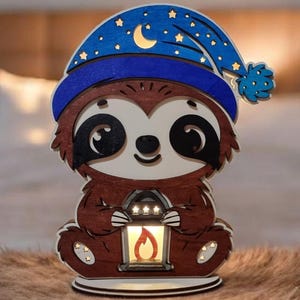 Lampka nocna dla dzieci, leniwiec, plik wycinany laserowo ai, dxf, lbrn2, pdf, svg, lampka nocna, dekoracja pokoju dziecięcego, lampka do spania, laserowy prezent dla noworodków