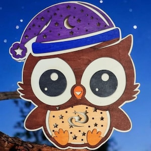 Lampka nocna dla dzieci | Mała sowa | Plik wycinany laserowo ai, dxf, lbrn2, pdf, svg | Lampka do spania do pokoju dziecięcego | Dekoracyjna lampka nocna | Prezent na baby shower