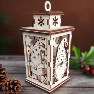 Lasergesneden theelichthouder/lantaarn voor kerst | Kabouterlantaarn | SVG kersttheelichtlantaarn | Lasergesneden theelichthouder