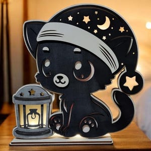 Night light for children, baby, cat, laser cut file ai, dxf, lbrn2, pdf, svg, night lamp, nursery decor, sleep light, laser gift for birth