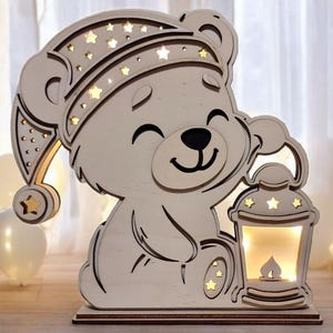 赤ちゃんや子供用のナイトライト | クマ | レーザーカットファイル svg、ai、dxf、lbrn2、pdf | 子供部屋用のナイトランプ | 新生児へのギフト | 装飾 | 木製 | レーザー |