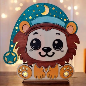 Night light for children | Baby lion | Laser cut file ai,dxf,lbrn2,pdf,svg | Sleep light for children's room | Decoration | Night lamp | Baby shower gift
