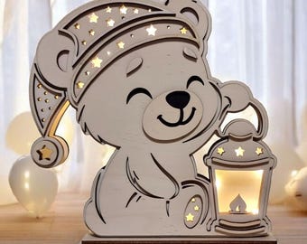 Nachtlampje voor baby's en kinderen | Beer | Lasergesneden bestand svg, ai, dxf, lbrn2, pdf | Nachtlampje voor de kinderkamer | Cadeau voor pasgeborenen | Decoratie | Hout | Laser |