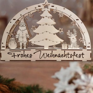 Schwibbogen- Datei (ai,dxf,svg,lbrn2,pdf) | Weihnachtsmann und Rentier | Weihnachten | Beleuchtung | Dekoration | Laser | Lasercut 4 mm |