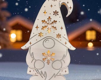 Laser Cut File Christmas Gnome Decoration Lamp | SVG Laser File Gnome Light | Xmas Lighting LED | Christmas Night Light | Gnome DIY Laser