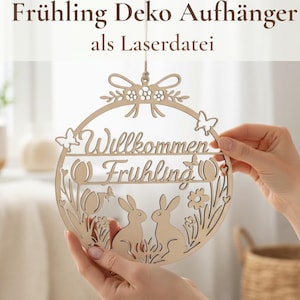 Frühling Türkranz Laser Cut File | schöne Ostern Fenster Deko zum aufhängen | Hasen Blumen Fensterschmuck | Wanddeko | Türhänger Vorlage SVG