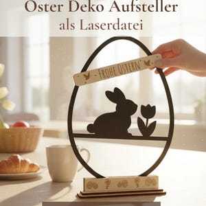 Soporte para decoración de Pascua, archivo láser de conejito en huevo | Archivo cortado a láser para decoración de mesa de Pascua y primavera | Soporte para decoración de conejito de Pascua SVG DXF