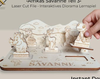 Lasergesneden diorama educatief spel voor kinderen | Afrikaanse dieren spel met pinnetjes | Montessori leerspel | SVG-geheugenpuzzel | Verzamelbaar figuurtjes bordspel 3/3