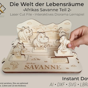 Gioco educativo Diorama con file tagliato al laser per bambini | Puzzle di animali africani | Gioco educativo Montessori | Puzzle di memoria SVG | Gioco da tavolo con figure collezionabili 2/3