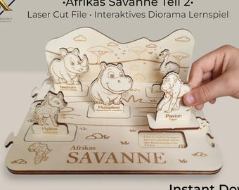 Lasergesneden diorama educatief spel voor kinderen | Afrikaanse dieren spel met pinnetjes | Montessori leerspel | SVG-geheugenpuzzel | Verzamelbaar figuurtjes bordspel 2/3
