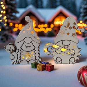 Gnome Bundel | Bestand (ai, dxf, svg, lbrn2, pdf) | Kabouterlamp |  | Kerstkabouters | Kabouter licht | Kerstmis | Lasers | Kabouter decoratie