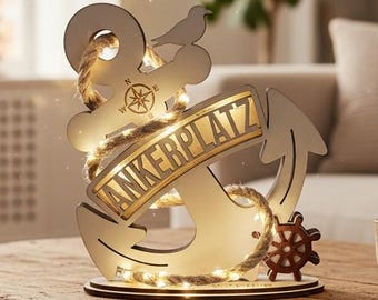 Laser Cut File Anchor Decorative Lamp | Laser Cut Anchor Light | Maritime Anchor SVG | Nautical Cut File Gift Idea | Coastal Decor | Laser Ready