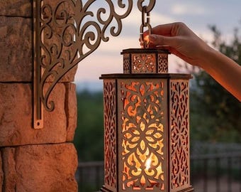 Laser Cut File Tealight Holder Lantern for Hanging | Craft Template Lamp with 4 mm Thick Wood | Decorative Hanging Lantern for LED Windlight