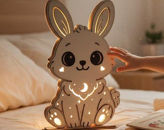 Laser Cut File Hase Nachtlicht | LED Schlummerlicht Baby | Kinderzimmer Dekolampe Datei | süßer Hase Licht | SVG DXF Vorlage Einschlafhilfe