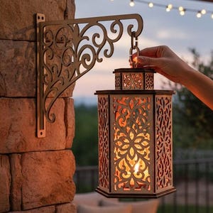 Portavelas con archivo cortado a láser para colgar | Plantilla para lámpara con madera de 4 mm de grosor | Farol colgante decorativo para lámpara LED